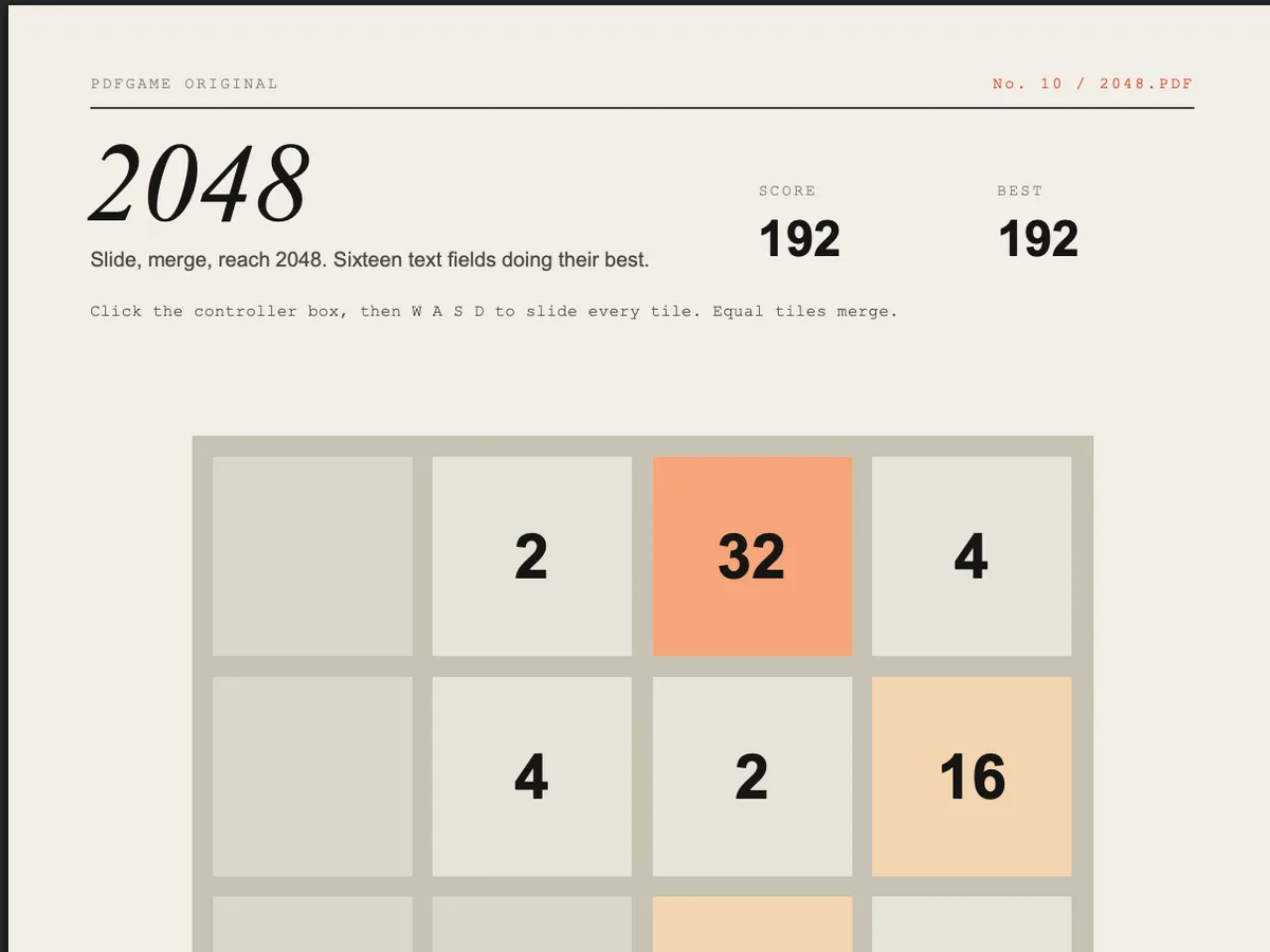 2048 PDF running inside a PDF viewer
