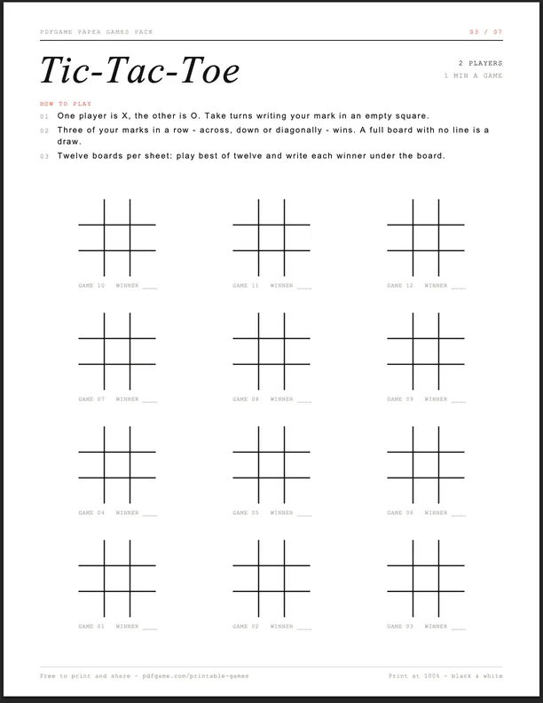 Tic-Tac-Toe printable