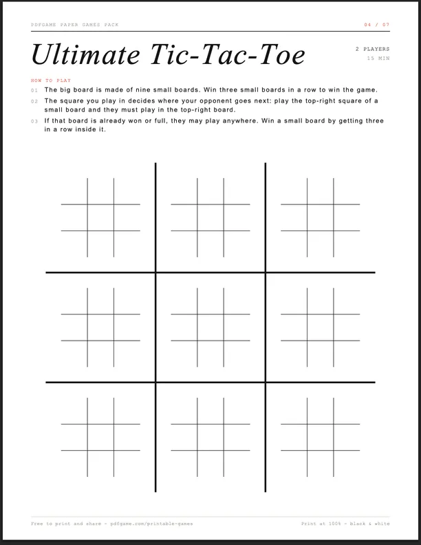 Ultimate Tic-Tac-Toe printable